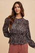 Annie Wear Abstract Print Balloon Sleeve Peplum Blouse - DAVERRI FASHIONS