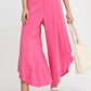 Bright pink Umgee Flowy wide-leg pants with floral belt detail