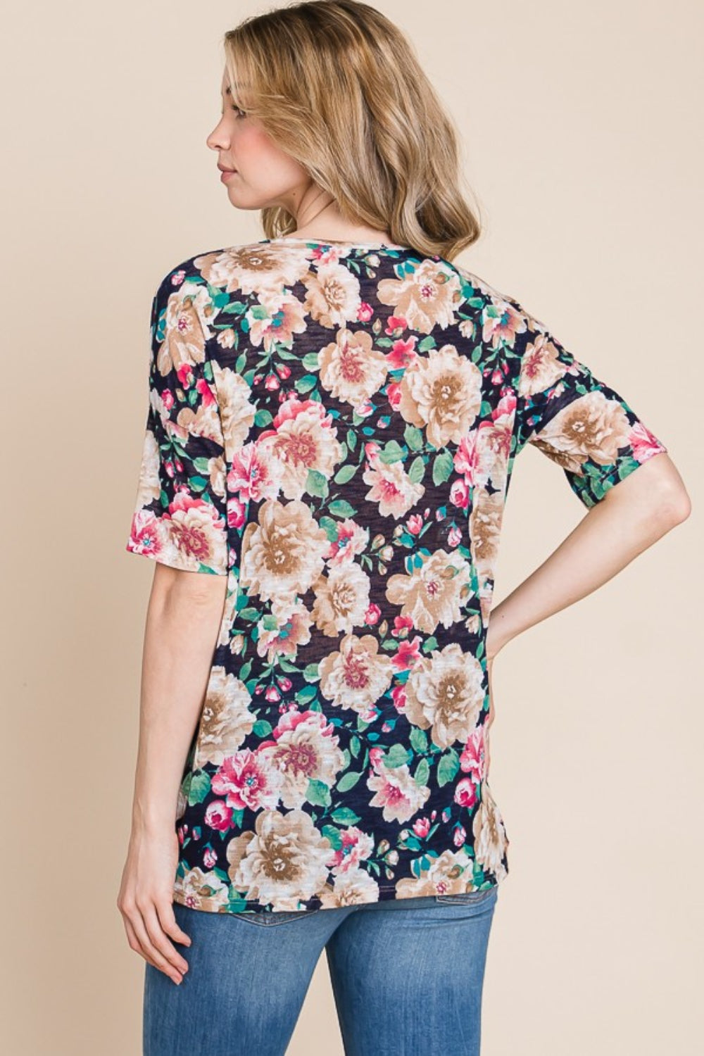 BOMBOM Floral Round Neck T-Shirt | Daverri Fashions