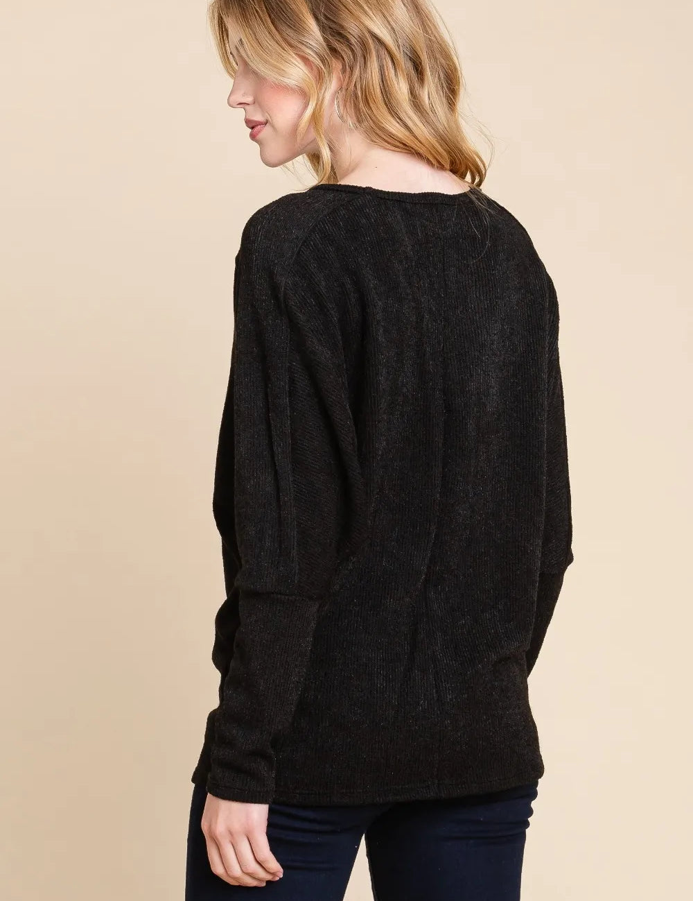 BOMBOM Drop Shoulder Long Sleeve Knit Top | Knit Tops Daverri Fashions
