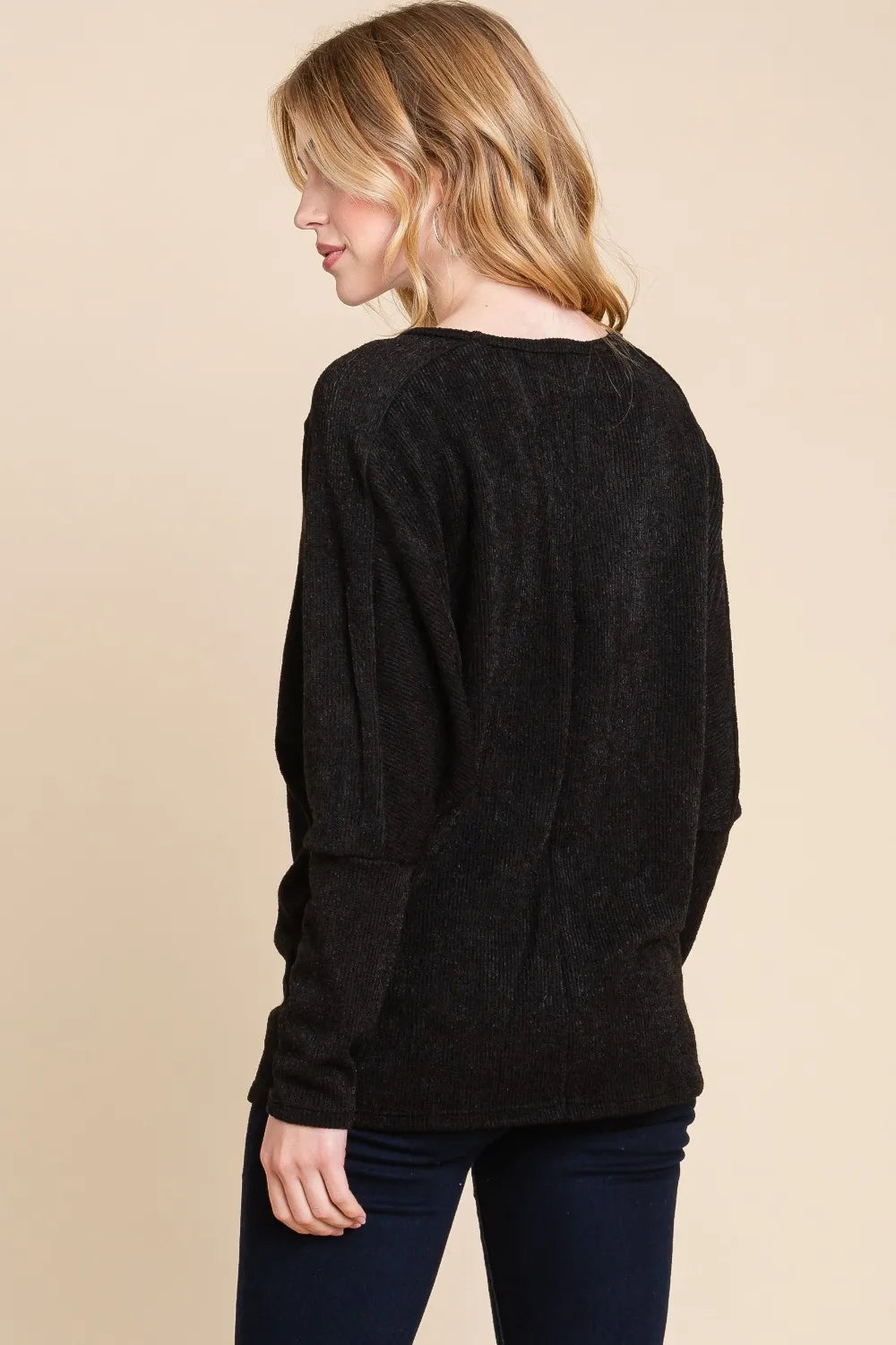 BOMBOM Drop Shoulder Long Sleeve Knit Top | Knit Tops Daverri Fashions