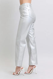 Judy Blue Full Size High Waist Silver Faux Leather Pants Plus Size | Pants Daverri Fashions