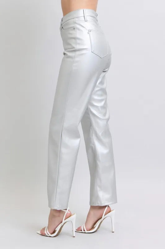 Judy Blue Full Size High Waist Silver Faux Leather Pants Plus Size Pants