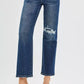 RISEN High Rise Crop Slim Straight Jeans with Hidden Knee Patch - DAVERRI FASHIONS