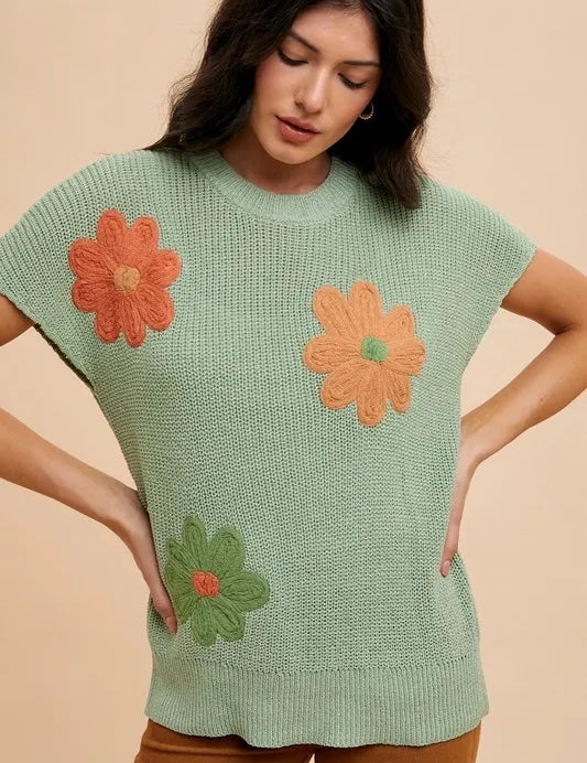 SAGE Annie Wear Large Flower Embo Dolman Sleeve Summer Sweater Top | Sweaters Daverri Fashions