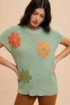 Annie Wear Large Flower Embo Dolman Sleeve Summer Sweater Top - DAVERRI FASHIONS