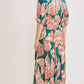 Umgee Full Size Printed Notched Puff Sleeve Midi Dress Plus Size