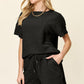 Double Take Full Size Texture Short Sleeve T-Shirt and Drawstring Shorts Set Outfit Sets