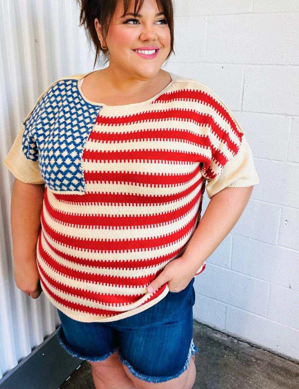 American Flag Jacquard Knit Sweater Top | Daverri Fashions