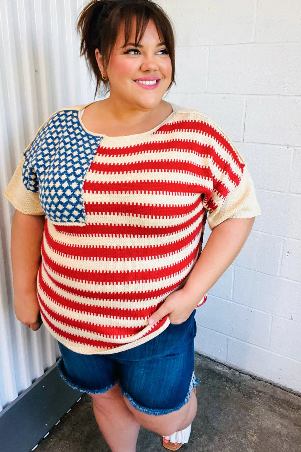 American Flag Jacquard Knit Sweater Top | Daverri Fashions