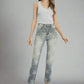 Insane Gene High Rise Star Print Cropped Girlfriend Jeans - DAVERRI FASHIONS