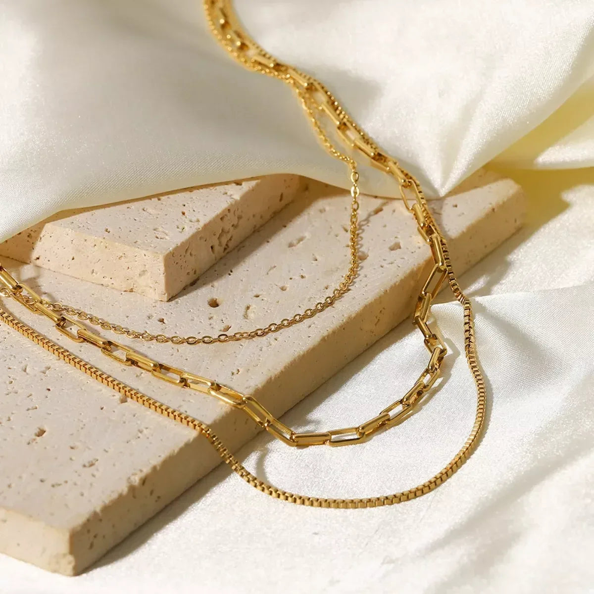 18K Gold-Plated Three Layered Necklace - DAVERRI FASHIONS