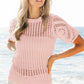 BiBi Crochet Knit Cover Up With Puff Sleeves BLUSH Cover-Ups