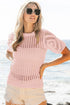 BiBi Crochet Knit Cover Up With Puff Sleeves BLUSH Cover-Ups