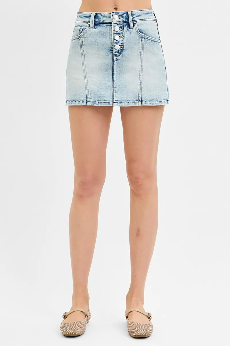 RISEN Full Size High Rise Button Down Skorts Plus Size Denim Skirts
