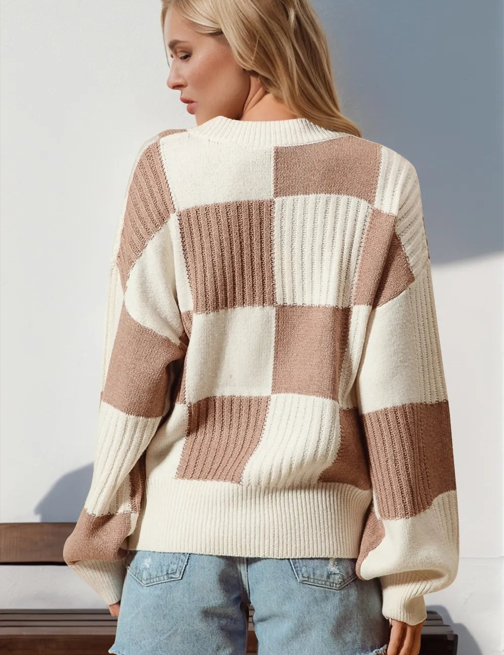 Double Take Full Size Checkered Dropped Shoulder Cardigan | Cardigans Daverri Fashions