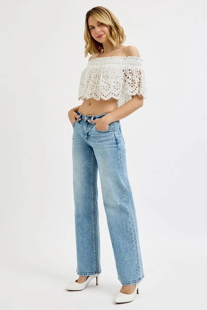 RISEN Full Size Low Rise Ankle Boyfriend Distressed Jeans Plus Size Jeans