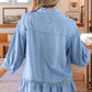 Daverri light blue chambray ruffled hem half sleeve shirt