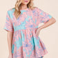 BOMBOM Floral Babydoll Tunic Top AQUA