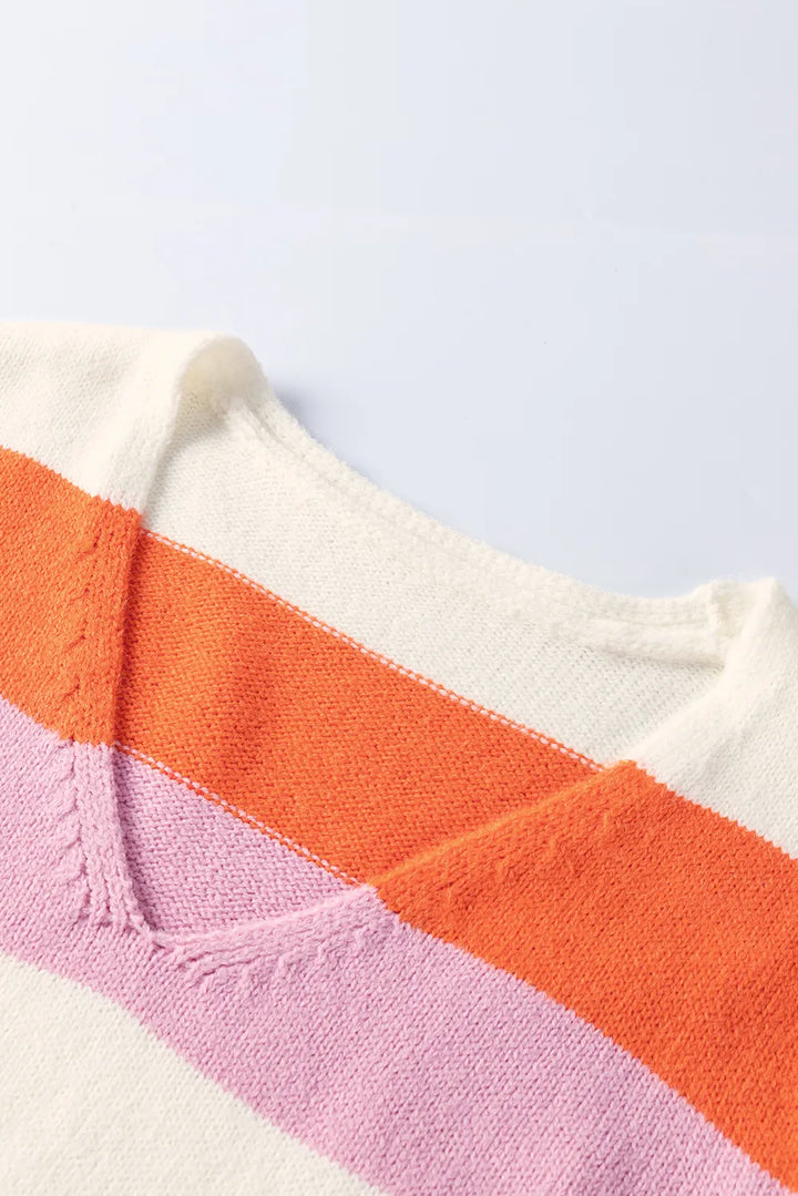 Color Block V-Neck Long Sleeve Sweater | Sweaters Daverri Fashions
