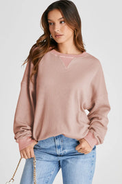 Dusty Pink Waffle-Knit Long Sleeve Sweatshirt | Sweatshirts Daverri Fashions