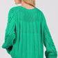SAGE + FIG Cable-Knit Long Sleeve Sweater Green - DAVERRI FASHIONS