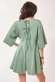 Davi & Dani Solid Draped Sleeve Ties Back Skort Romper | Rompers Daverri Fashions