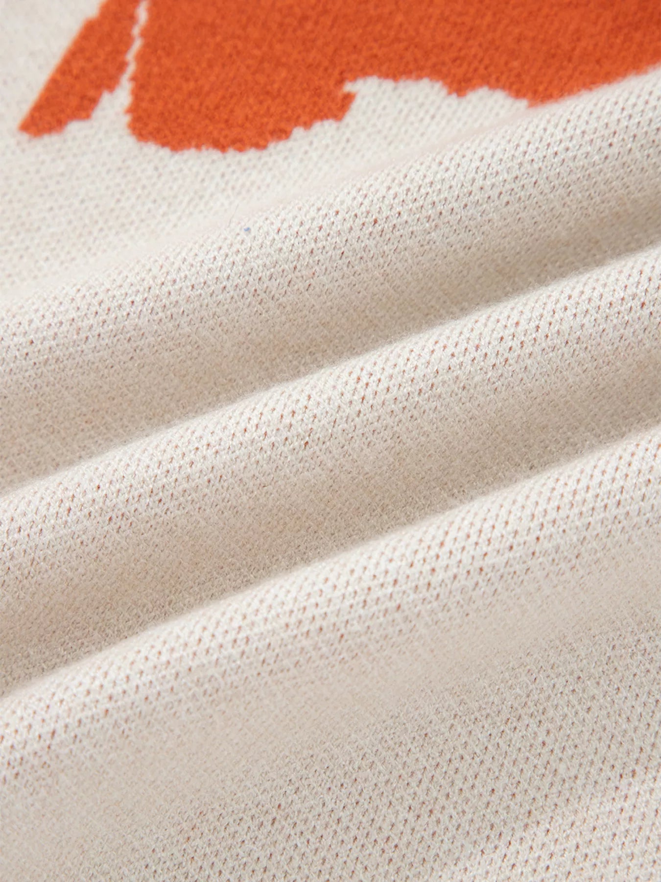 Cream-colored boho flower pattern oversized knit sweater for women