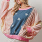 BiBi Stars and Stripes Round Neck Long Sleeve Top XL Blush Multi XL Tops