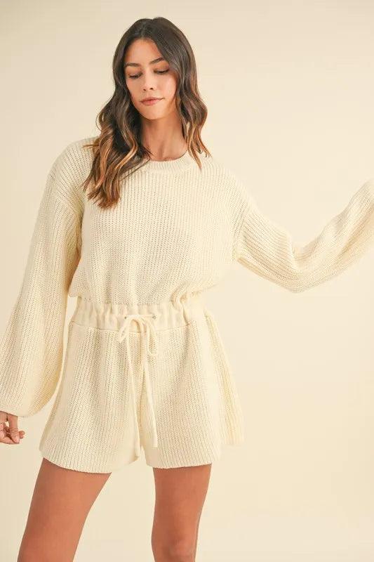 MABLE Round Neck Long Sleeve Sweater Romper Cream M L