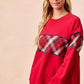 BiBi Christmas Theme Plaid Block Sweatshirt with Binding - DAVERRI FASHIONS