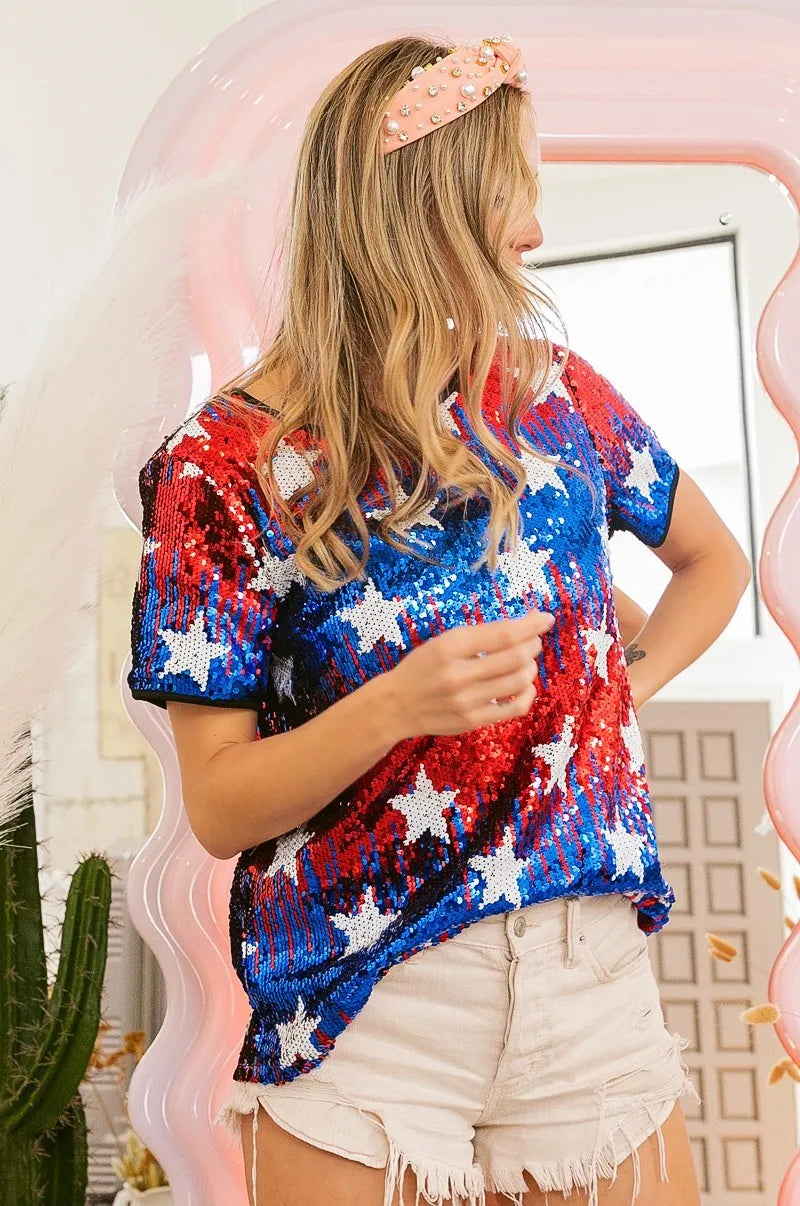 BiBi American Theme Star Pattern Sequin Top Tops