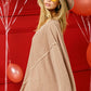 Beige waffle-knit oversized BiBi V-neck dress with asymmetrical hem