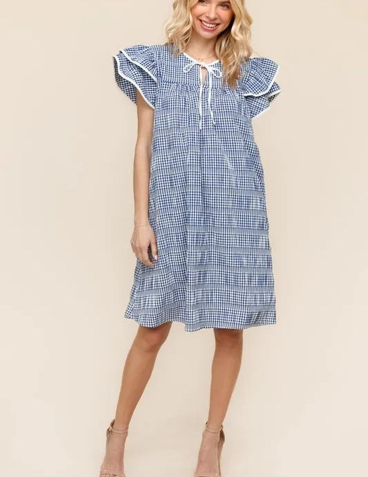 Haptics Double Ruffle Sleeve Dress with Side Pockets | Knee Length Dresses Daverri Fashions