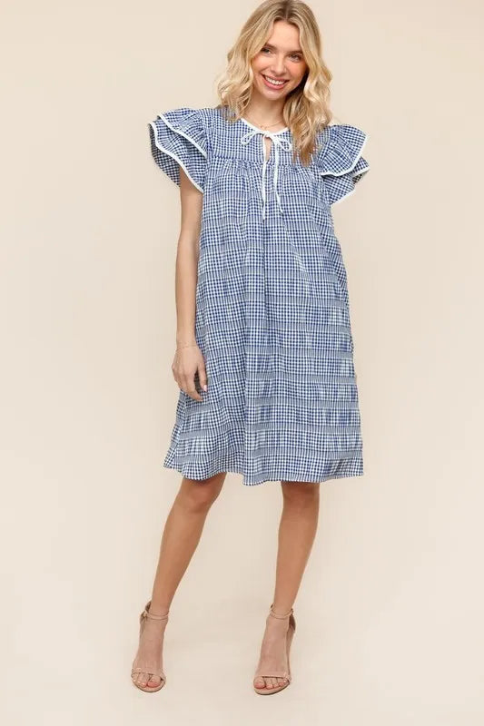 Haptics Double Ruffle Sleeve Dress with Side Pockets Knee Length Dresses