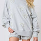 Pearl Embellished Bow Long Sleeve Sweatshirt - DAVERRI FASHIONS