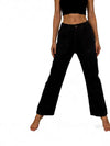 Black high-waisted wide-leg jeans with contrast stitching and front pockets