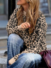 Leopard Drop Shoulder Chunky Knitted Cardigan | Cardigans Daverri Fashions