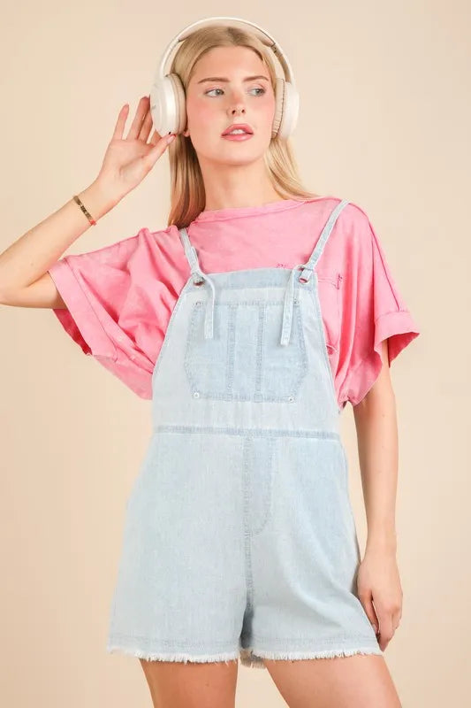 VERY J Mineral Washed Denim Casual Romper Rompers