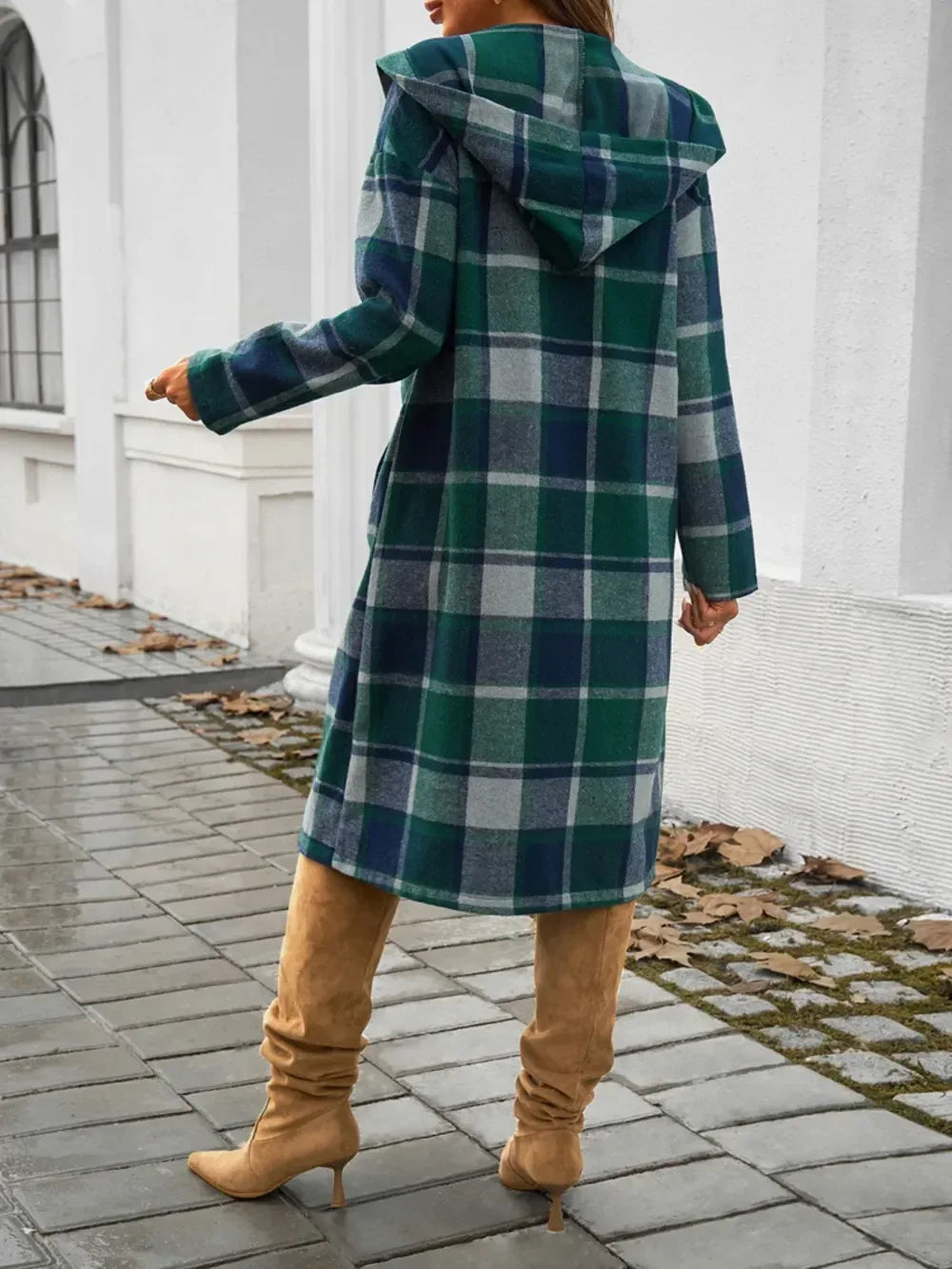 Devine Plaid Long Sleeve Hooded Coat - DAVERRI FASHIONS