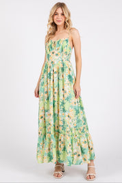 Mittoshop Floral Smocked Back Ruffled Hem Maxi Cami Dress Apple Green