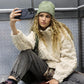 VERY J Fuzzy Fleece Half Zip Cable Pattern Sweatshirt Sweatshirts