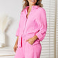 Double Take Textured Shirt and Elastic Waist Shorts Set Outfit Sets