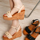 Emelda Cushion Chain Pin Buckle beige wedge sandals with cork sole and braided straps