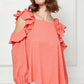 Lime 'N' Chili Ruffle Trim Cold Shoulder Swiss Dot Blouse - DAVERRI FASHIONS