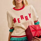 BiBi Christmas Merry Letter Patches Contrast Banded Top - DAVERRI FASHIONS