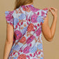 Umgee Full Size Floral Print Ruffled Cap Sleeve Blouse Plus Size Blouses