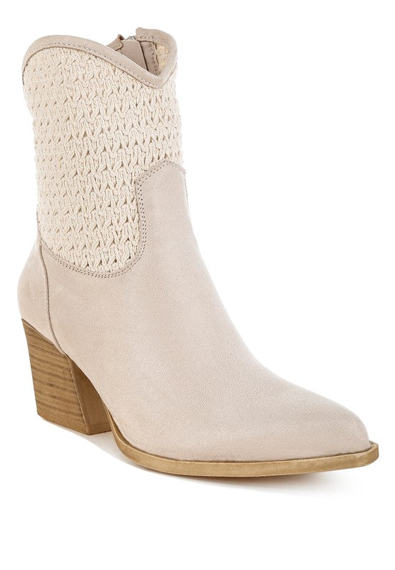 Beige Bimmy Woven Pointy Western Boots | Boots Daverri Fashions