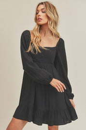 Aemi + Co Ruffled Hem Square Neck Balloon Sleeve Mini Dress