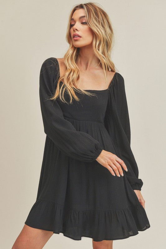 Aemi + Co Ruffled Hem Square Neck Balloon Sleeve Mini Dress Mini Dresses